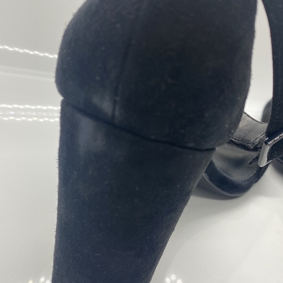 suede Black Block Peep Toe Heels Platforms - Picture 13 of 13